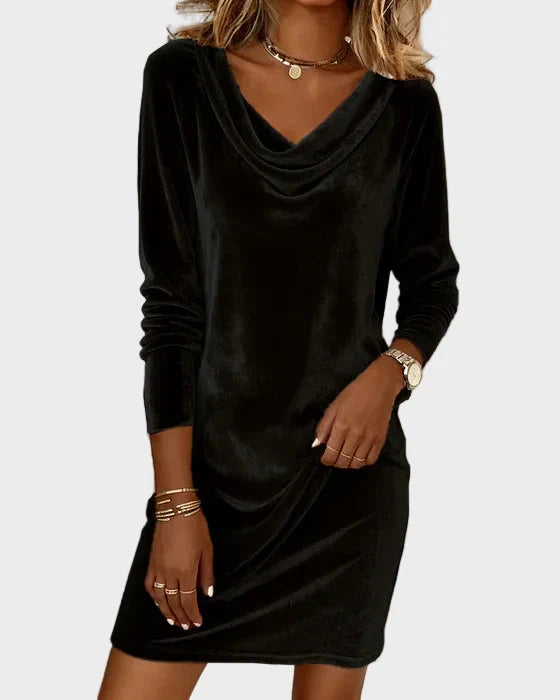 Frosina | Samtkleid mit Wasserfall-Ausschnitt