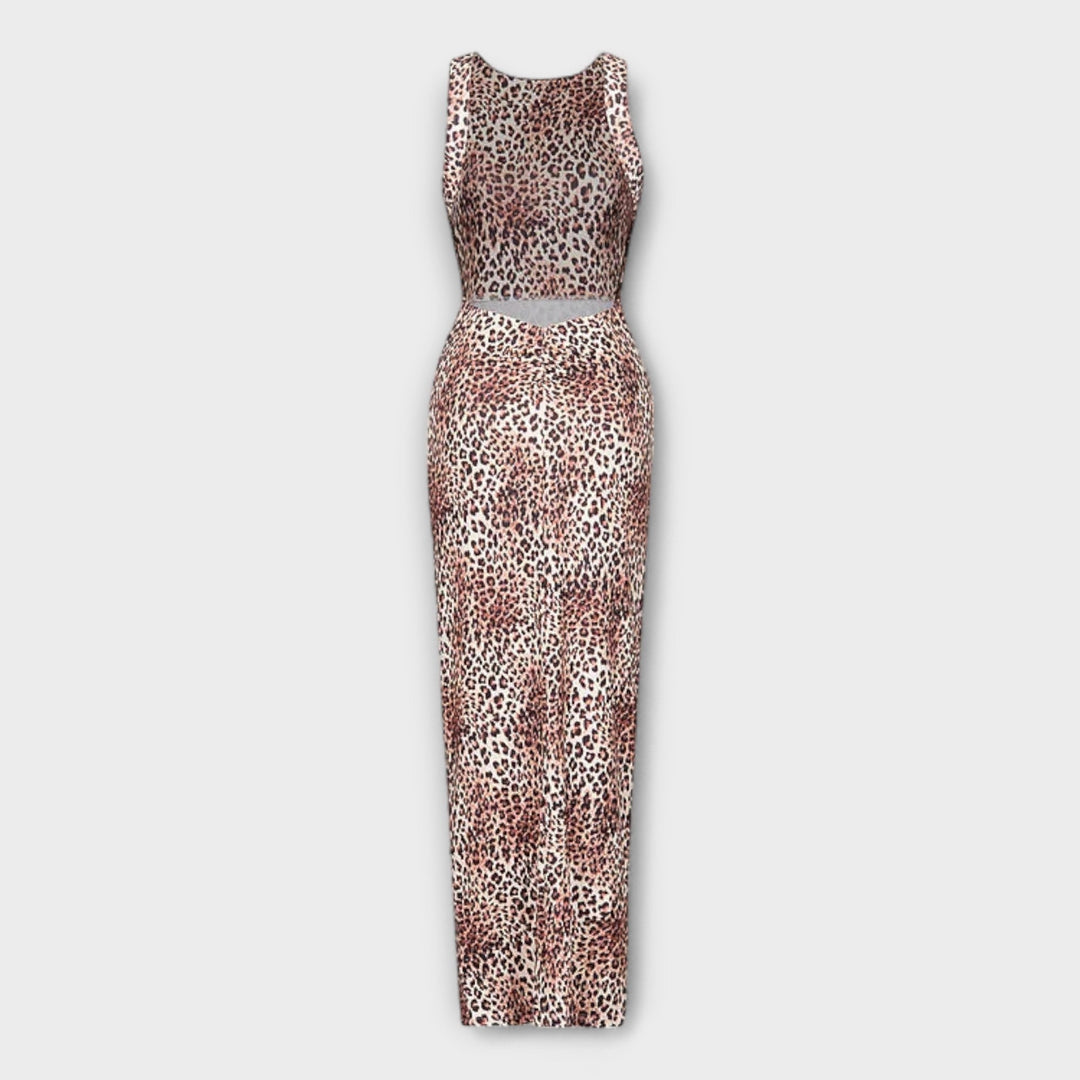 Della - Maxikleid mit Leopardenmuster und Rückenfreischnitt