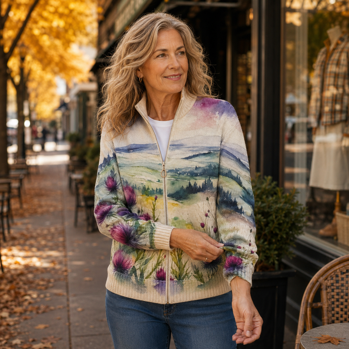Zelda | Distelblüten-Cardigan mit Reissverschluss