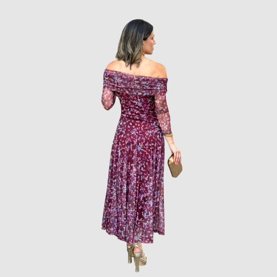 Dana | Abendkleid mit schulterfreiem Ausschnitt und Blumenmuster