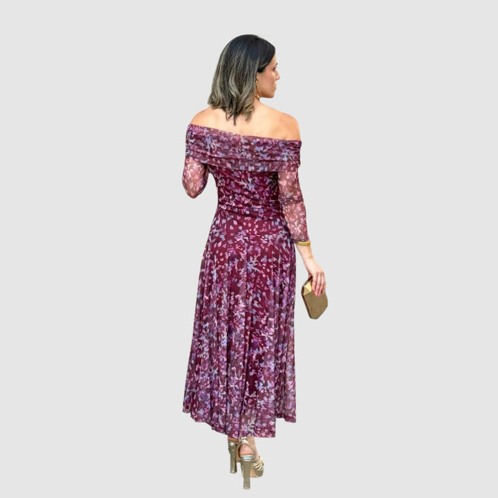 Dana | Abendkleid mit schulterfreiem Ausschnitt und Blumenmuster