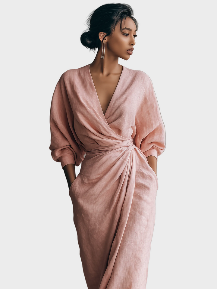 Livia | Leinen-Maxikleid mit V-Ausschnitt