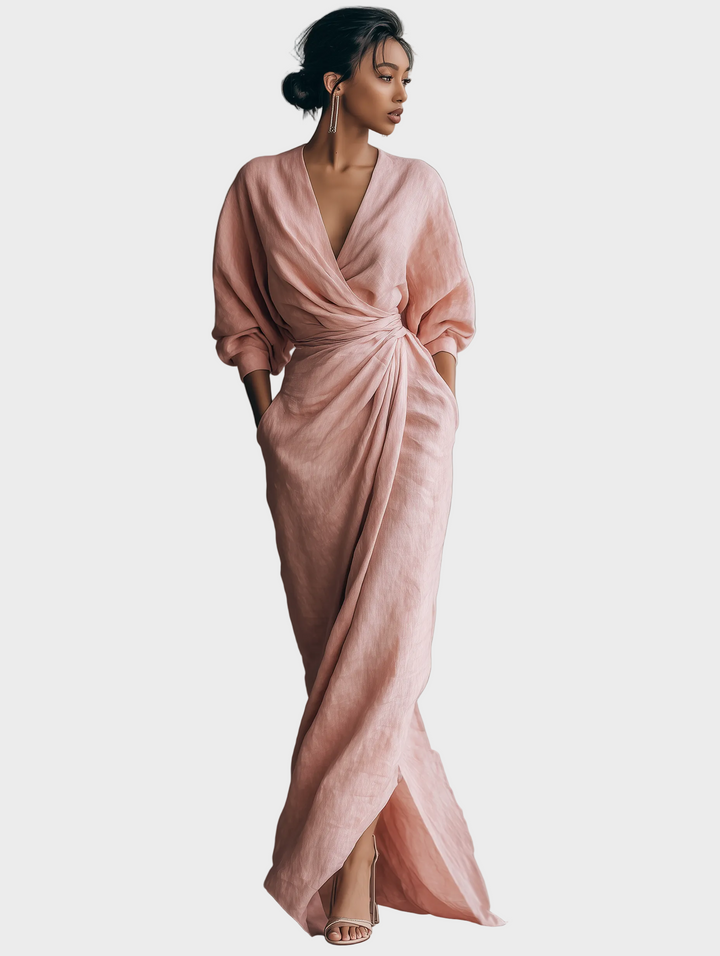 Livia | Leinen-Maxikleid mit V-Ausschnitt