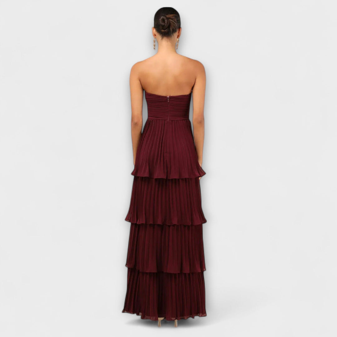 Lorena - Trägerloses, gestuftes Maxikleid