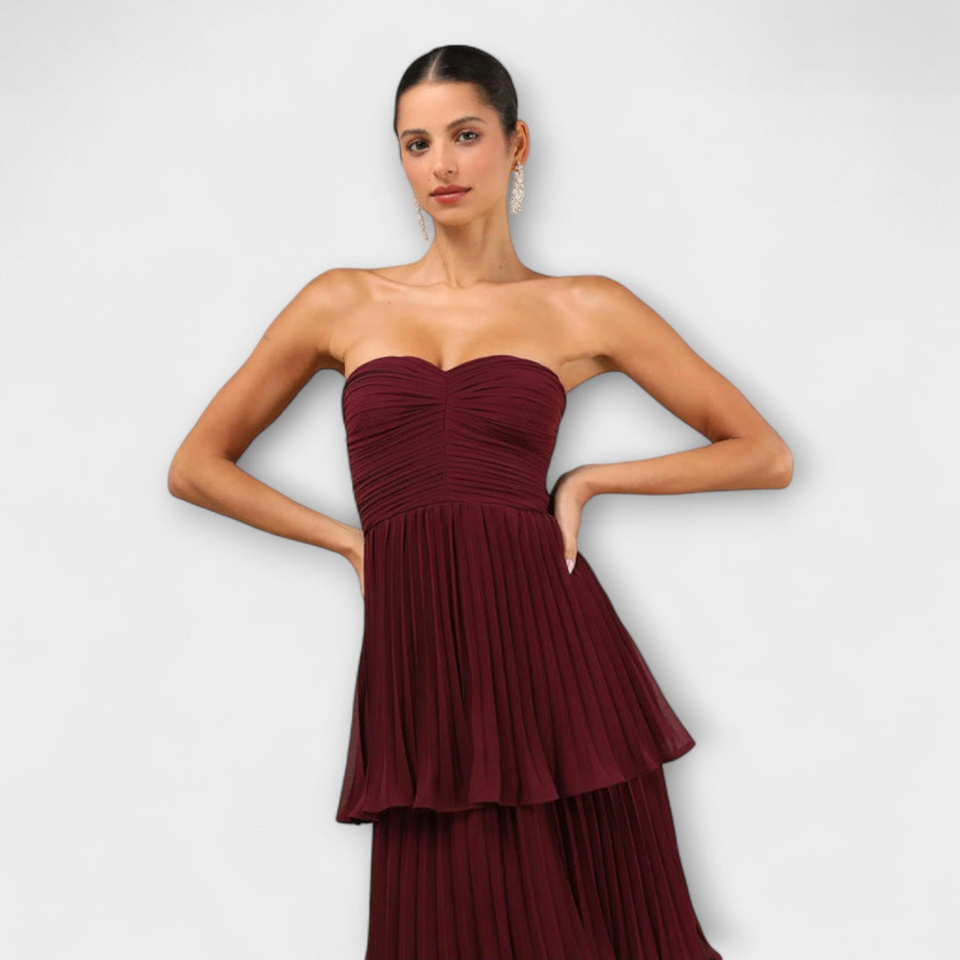 Lorena - Trägerloses, gestuftes Maxikleid