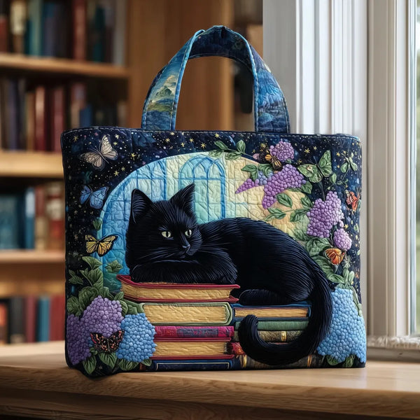 Schwarze Katze | Gesteppte Shopper-Tasche