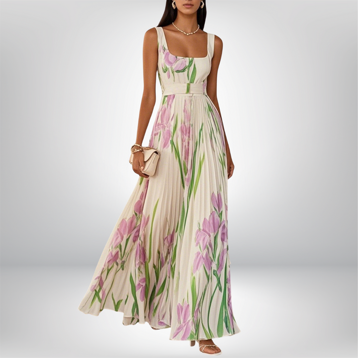 Penelope | Chiffon-Maxikleid in A-Linie mit Blumendruck