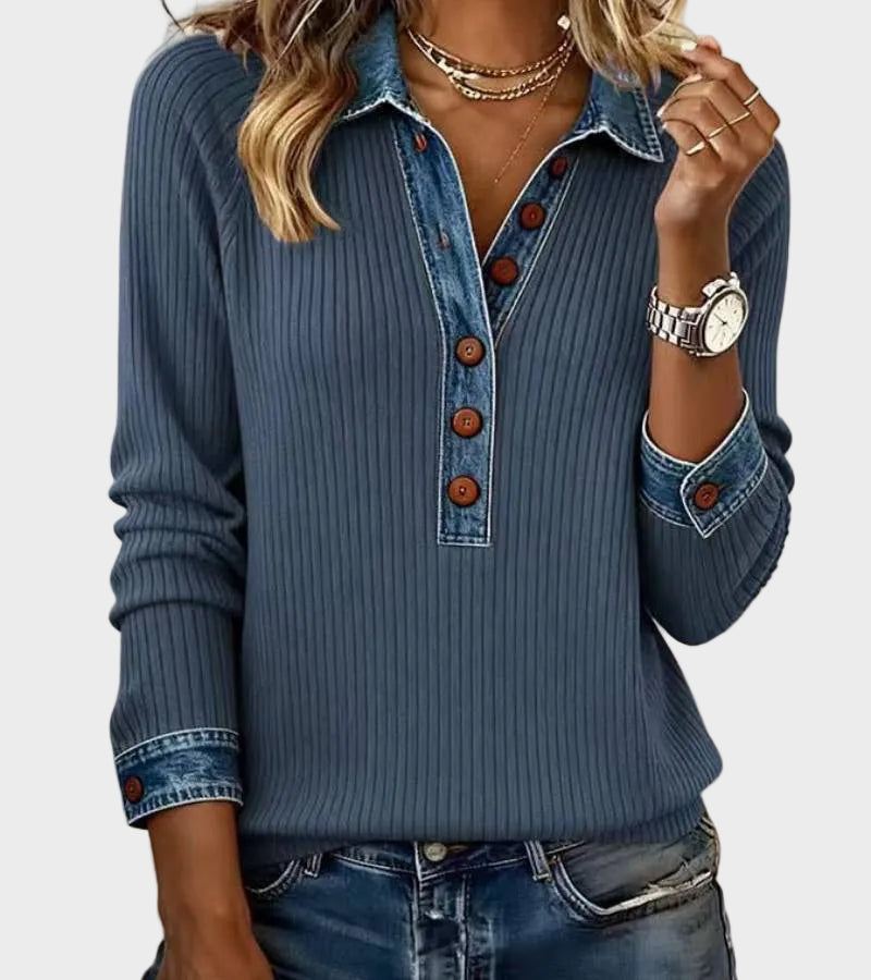 Ravit | Strickbluse in Jeansoptik mit langen Ärmeln