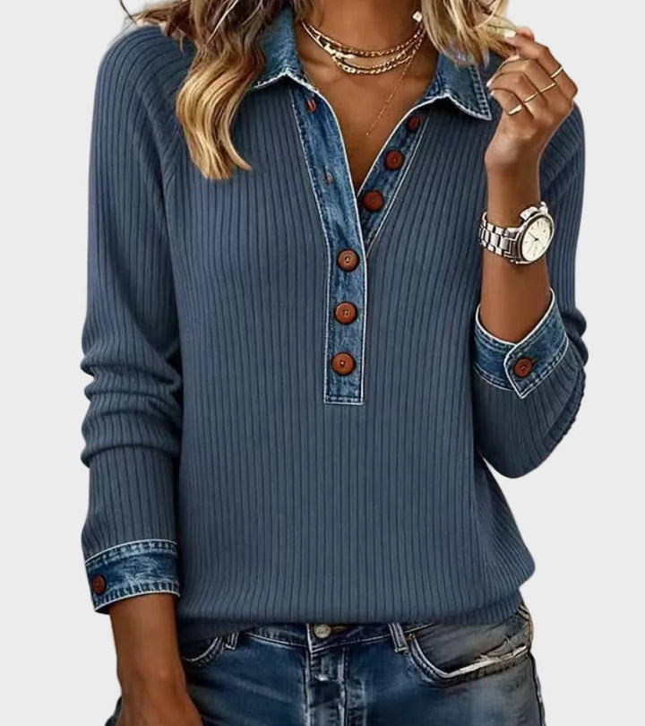 Ravit | Strickbluse in Jeansoptik mit langen Ärmeln