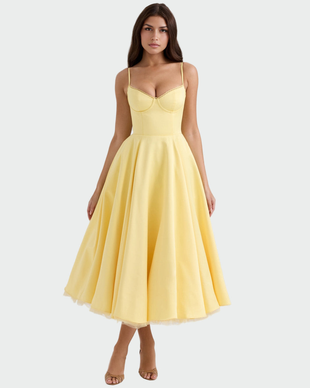 Anna | Midikleid mit Spitzendekolleté in A-Linie