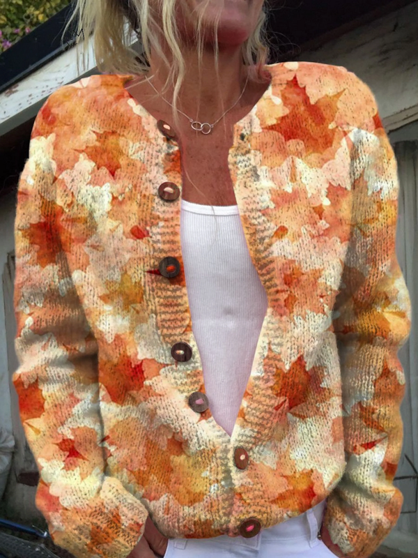 Faye | Pullover mit Ahornblatt-Druck und Knöpfen