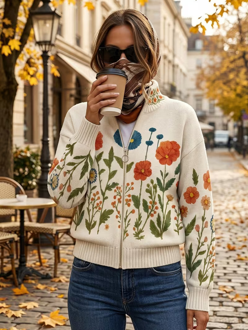 Wrenna | Cardigan mit Reissverschluss und Wildblumenwiese