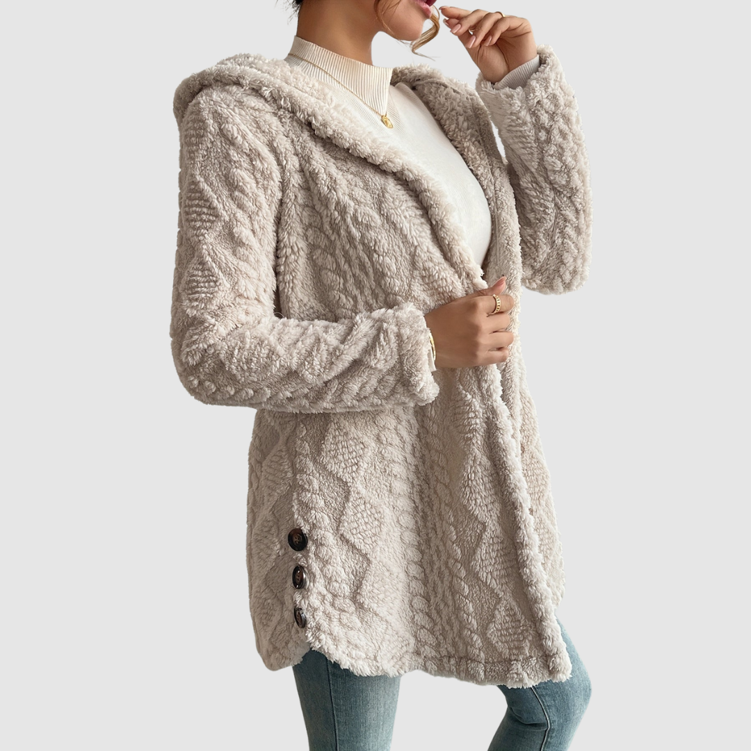 Barbora | Cardigan mit Kapuze aus Kunstfell