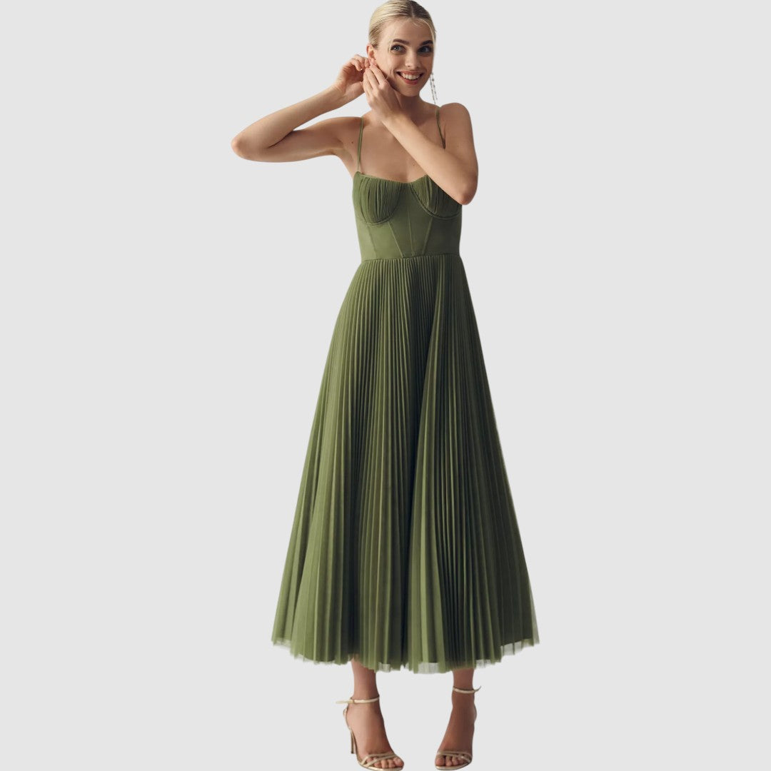 Adela | Plissiertes Kleid mit Trägern und offenem Rücken