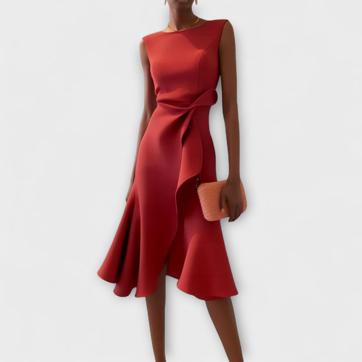 Juliette – Drapiertes asymmetrisches Midikleid
