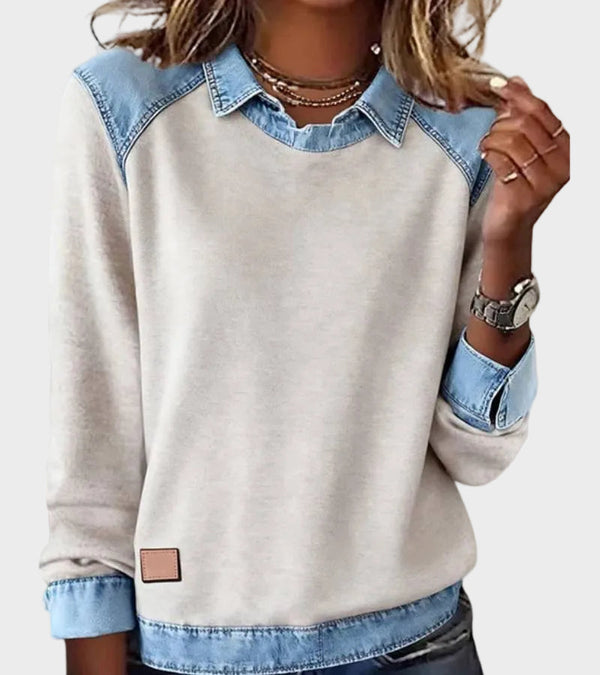 Ravit | Strickbluse in Jeansoptik mit langen Ärmeln