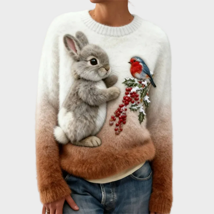Lucy | Plüschpullover mit Weihnachtshase