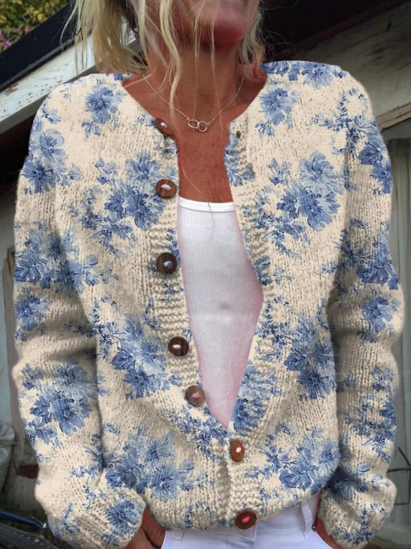 Paula | Blumenbedruckter Pullover mit Knöpfen