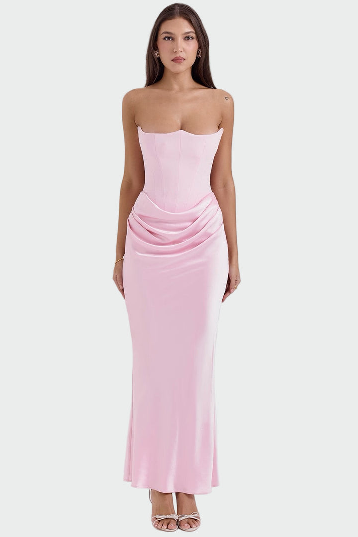 Elisa | Schulterfreies Abendkleid mit Taillenfalte