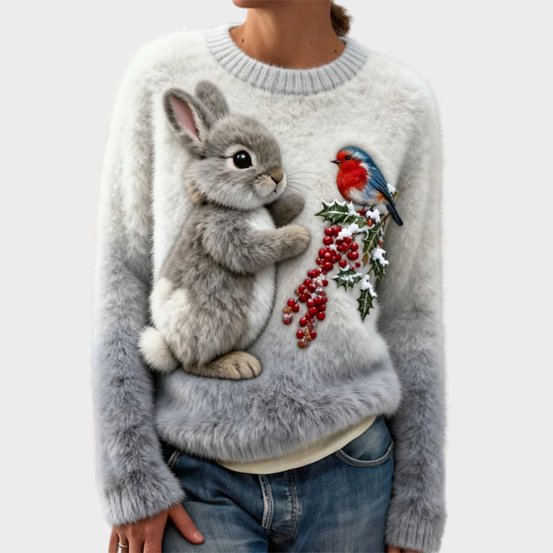 Lucy | Plüschpullover mit Weihnachtshase
