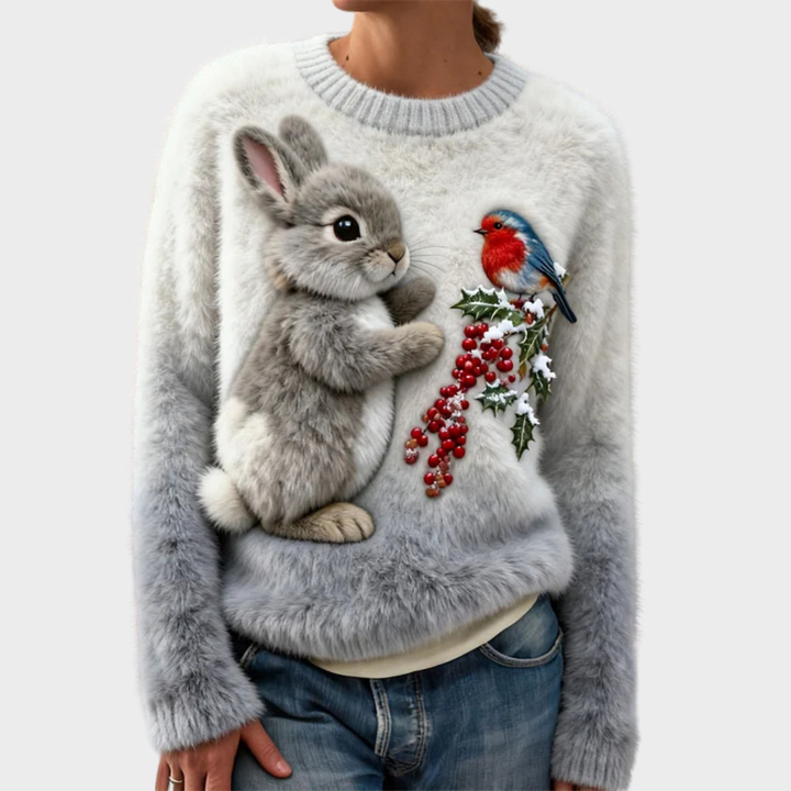 Lucy | Plüschpullover mit Weihnachtshase