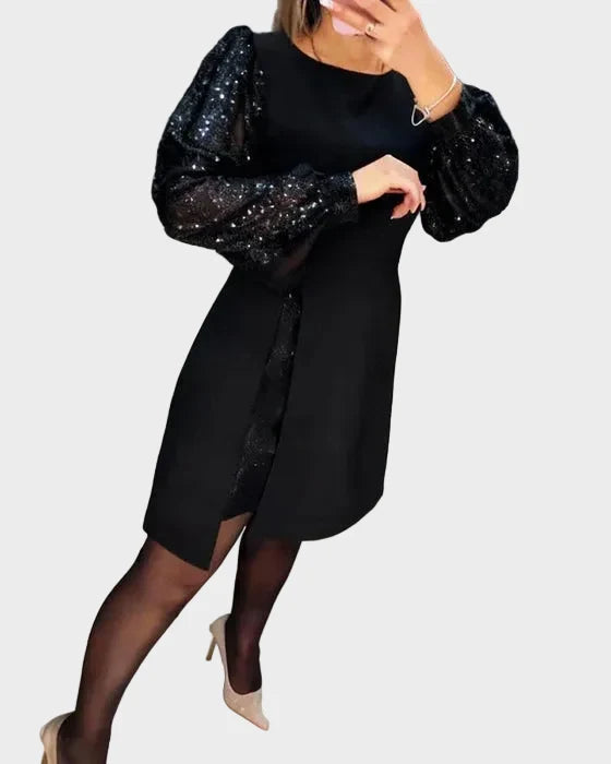 Iwona | Elegantes Kleid mit glänzenden Puffärmeln