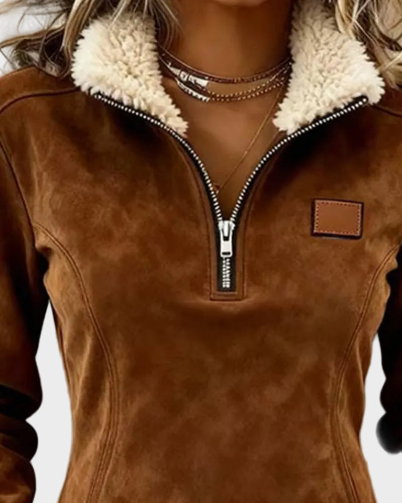 Petra | Elegante Damenbluse mit Fellbesatz und Fransen