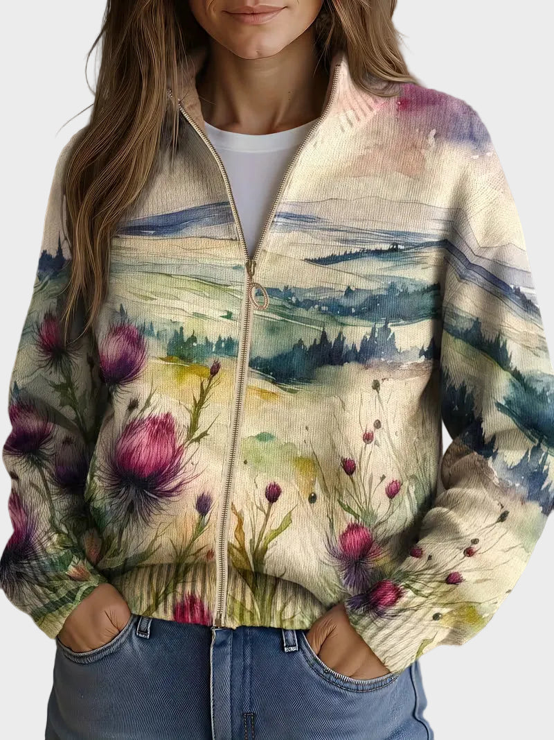 Zelda | Distelblüten-Cardigan mit Reissverschluss