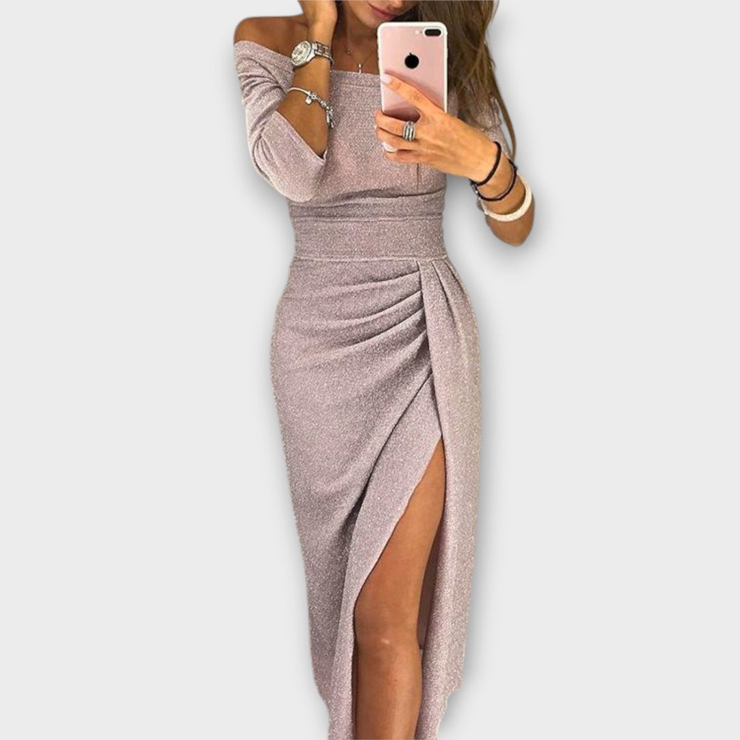 Lena | Elegantes Kleid mit schulterfreiem Ausschnitt