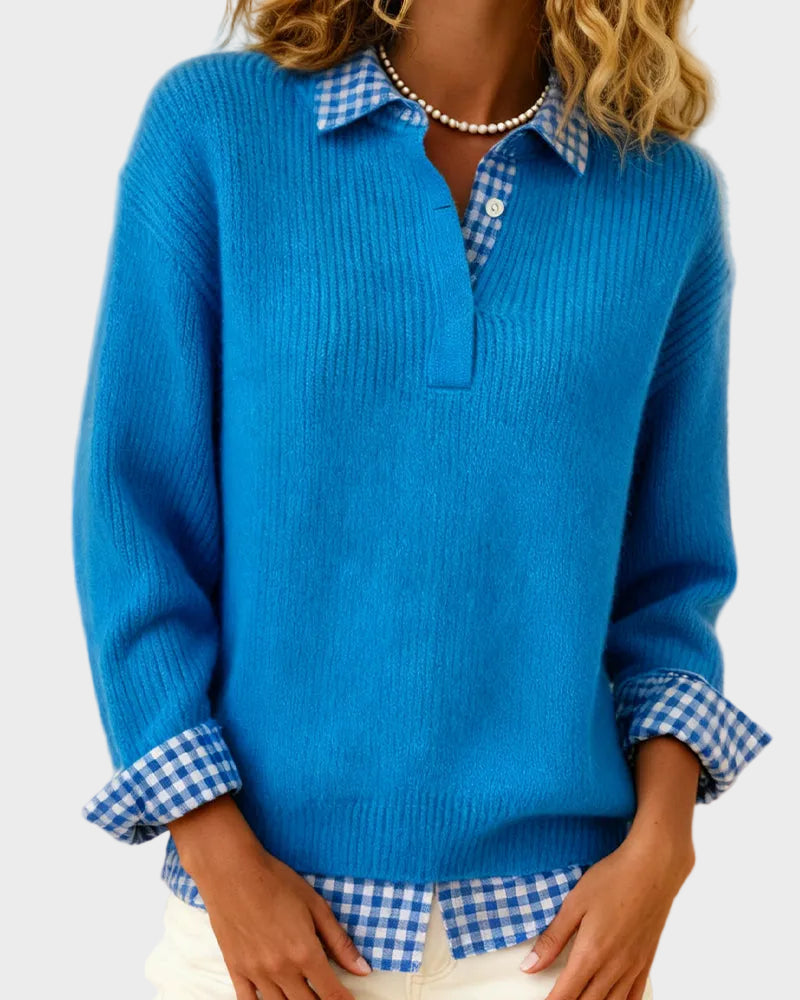Viktoria | Bunter Pullover mit Karo-Patchwork