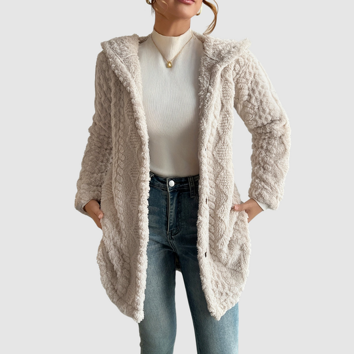 Barbora | Cardigan mit Kapuze aus Kunstfell
