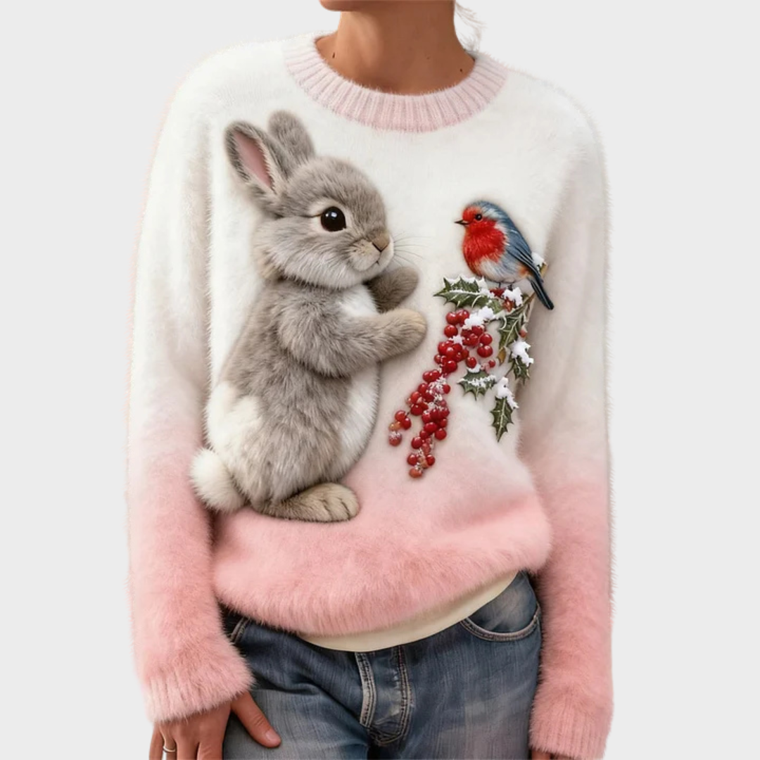 Lucy | Plüschpullover mit Weihnachtshase