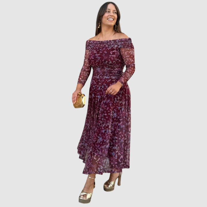 Dana | Abendkleid mit schulterfreiem Ausschnitt und Blumenmuster
