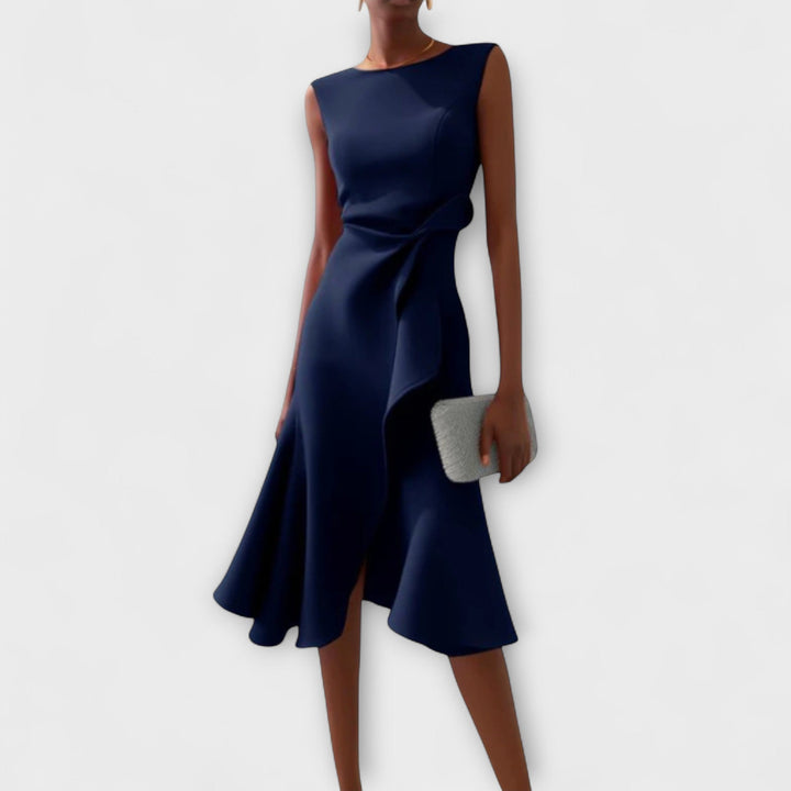 Juliette – Drapiertes asymmetrisches Midikleid