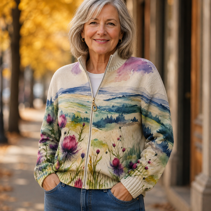 Zelda | Distelblüten-Cardigan mit Reissverschluss