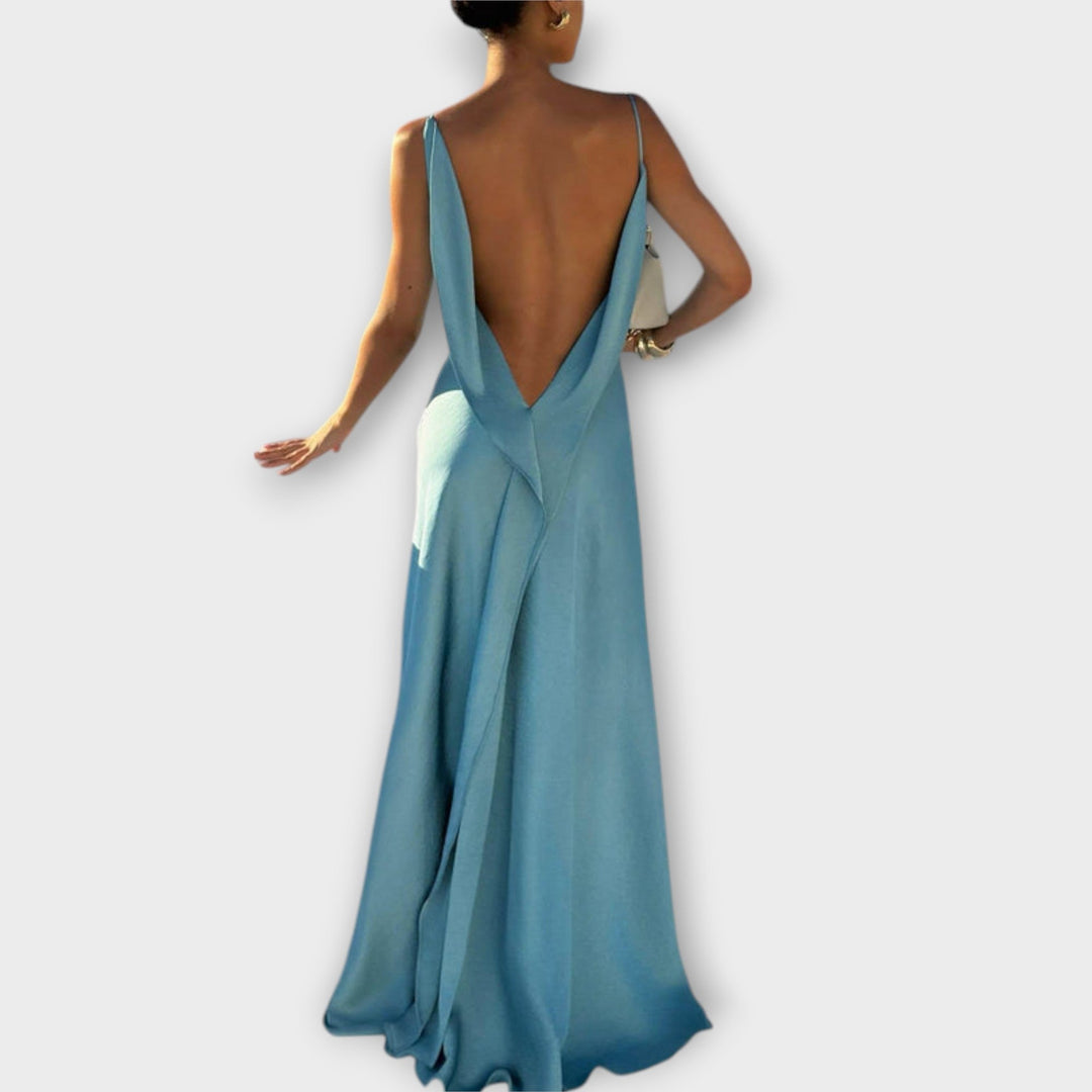 Hallie - Schickes Satin-Maxikleid mit hohem Schlitz