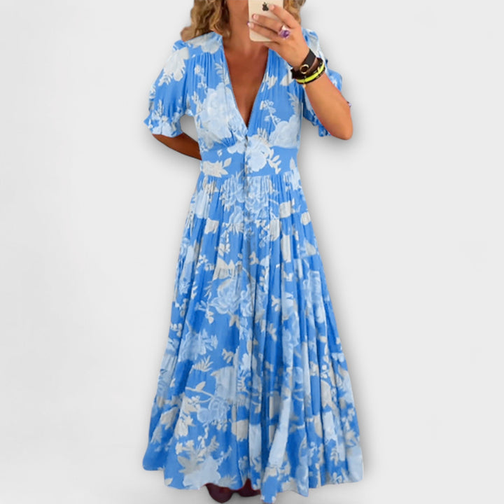Catrisa - Floral Print V-Ausschnitt Taschenkleid