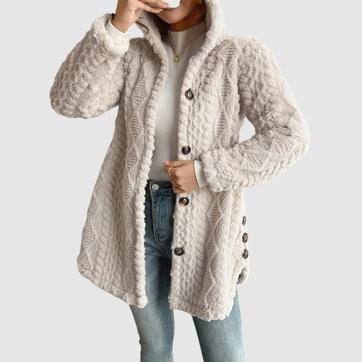 Barbora | Cardigan mit Kapuze aus Kunstfell