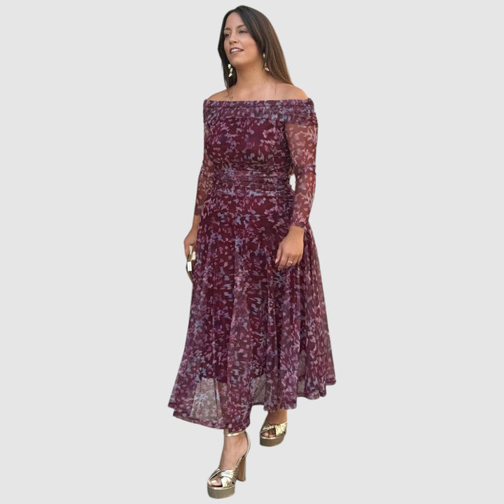 Dana | Abendkleid mit schulterfreiem Ausschnitt und Blumenmuster