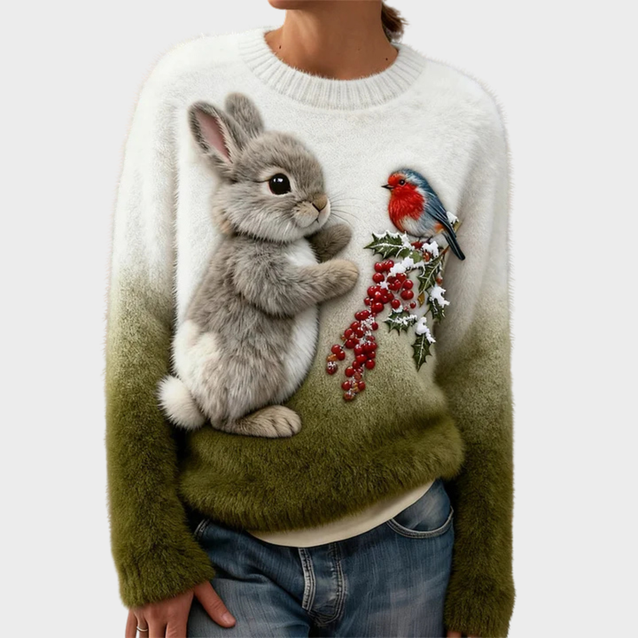 Lucy | Plüschpullover mit Weihnachtshase