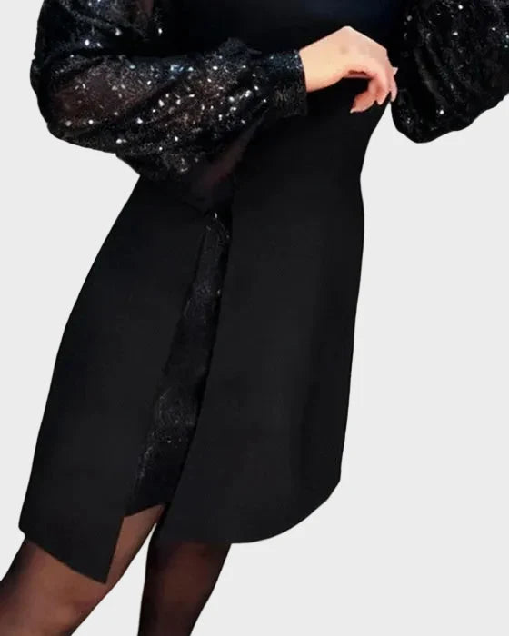 Iwona | Elegantes Kleid mit glänzenden Puffärmeln