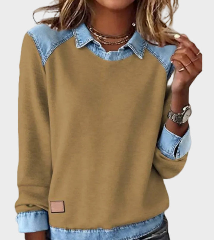 Ravit | Strickbluse in Jeansoptik mit langen Ärmeln