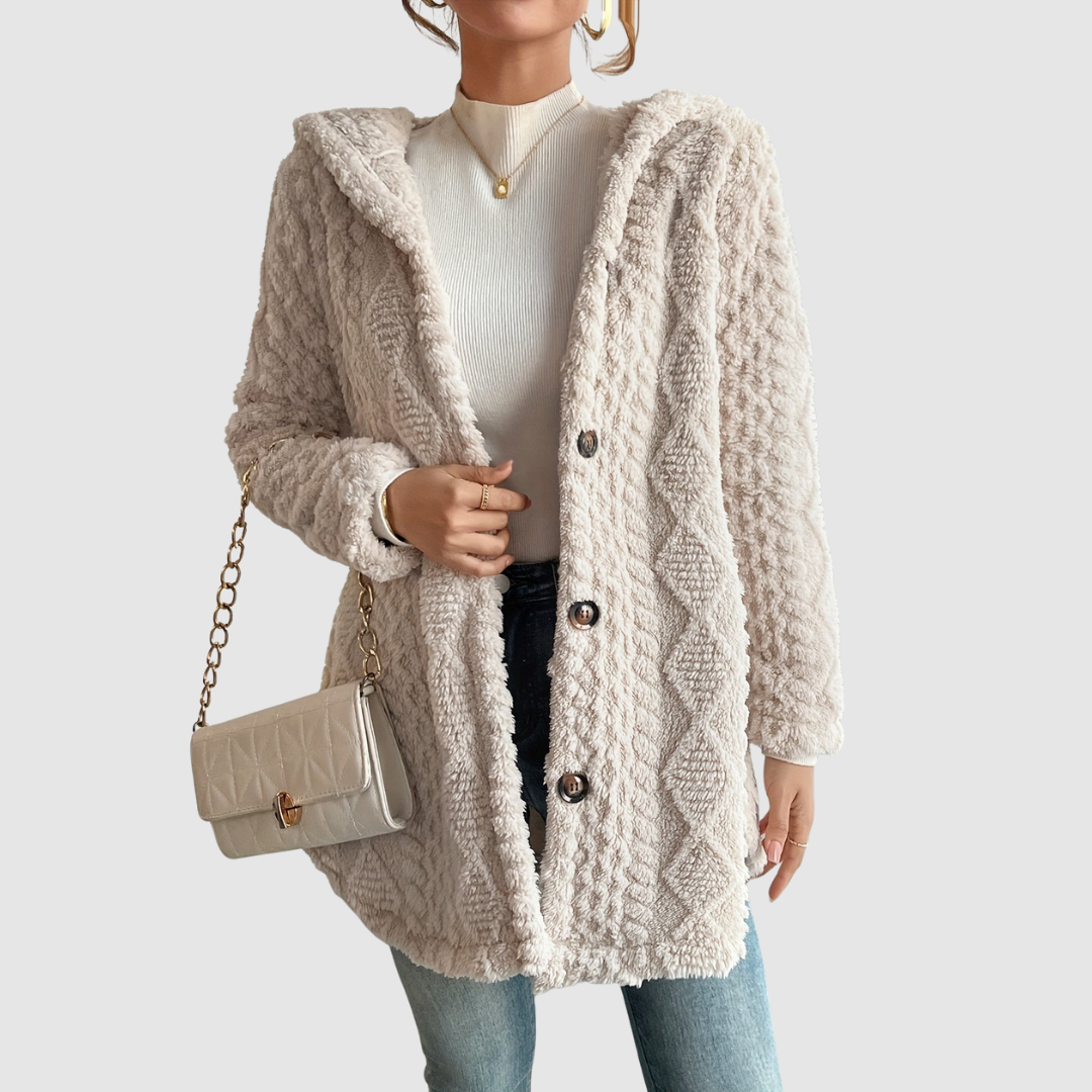 Barbora | Cardigan mit Kapuze aus Kunstfell