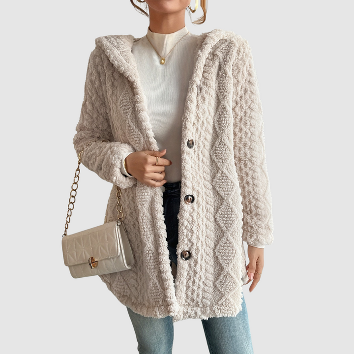 Barbora | Cardigan mit Kapuze aus Kunstfell