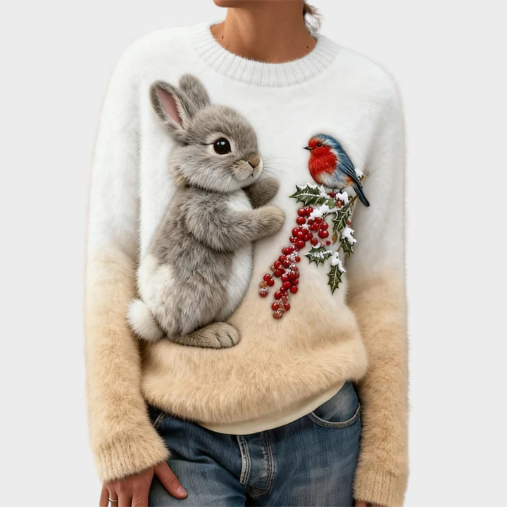 Lucy | Plüschpullover mit Weihnachtshase