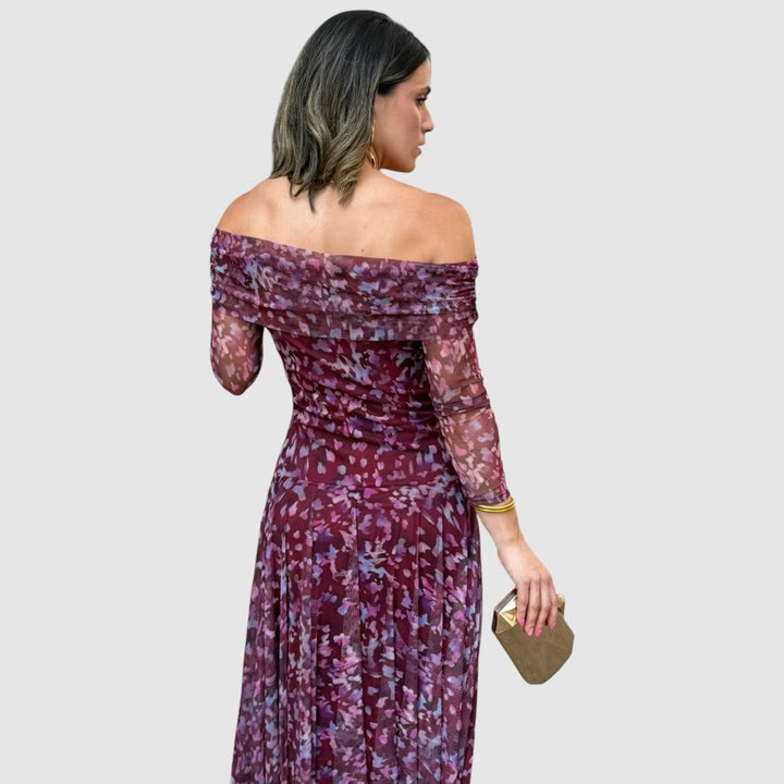 Dana | Abendkleid mit schulterfreiem Ausschnitt und Blumenmuster