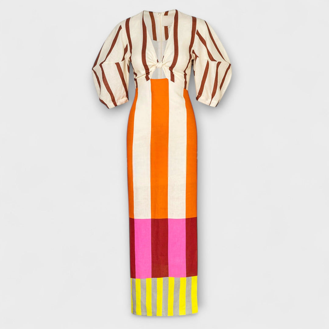 Kaya - Maxi-Kleid mit Front-Ausschnitt und Puffärmeln