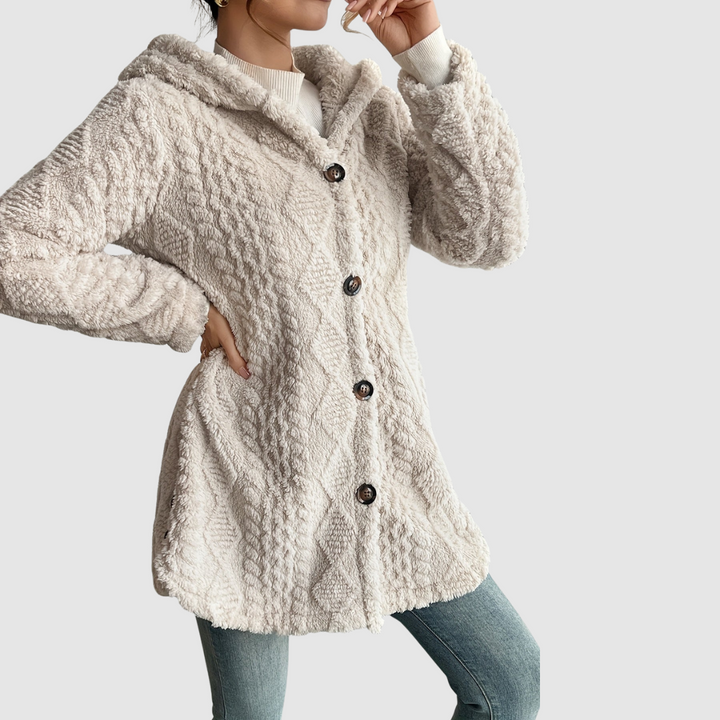 Barbora | Cardigan mit Kapuze aus Kunstfell