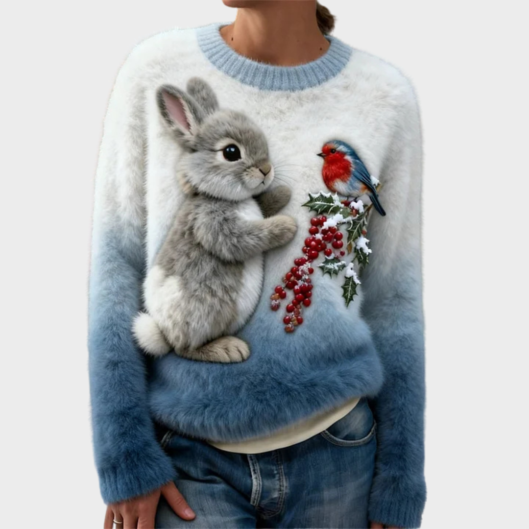 Lucy | Plüschpullover mit Weihnachtshase