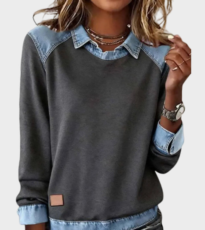 Ravit | Strickbluse in Jeansoptik mit langen Ärmeln
